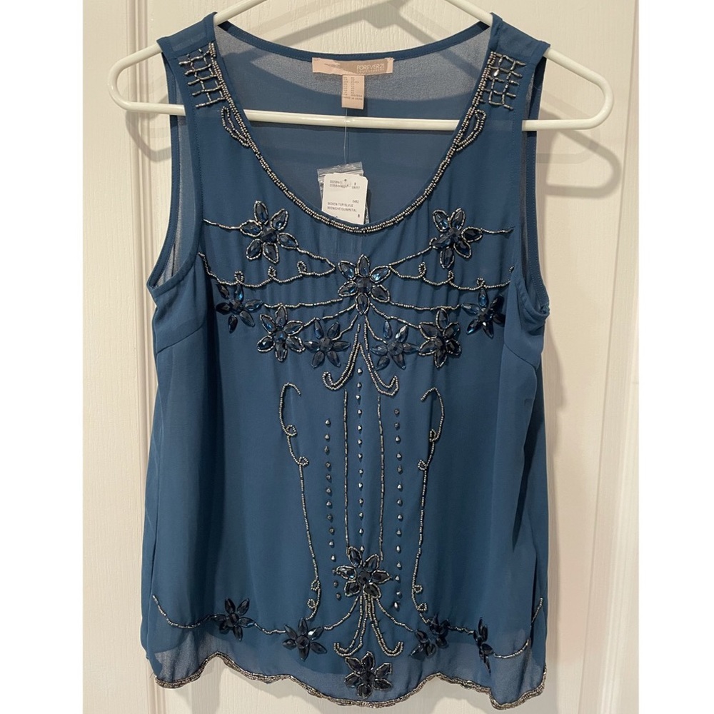 NWT Forever21 Sheer Beaded Tank Size XS